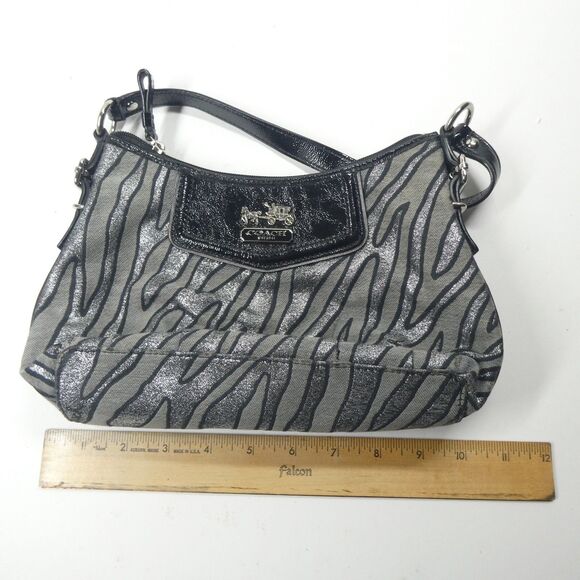 Coach Metallic Zebra Stripe Handbag Black Vintage Y2K F1093-44407 6"x10" - Picture 10 of 11